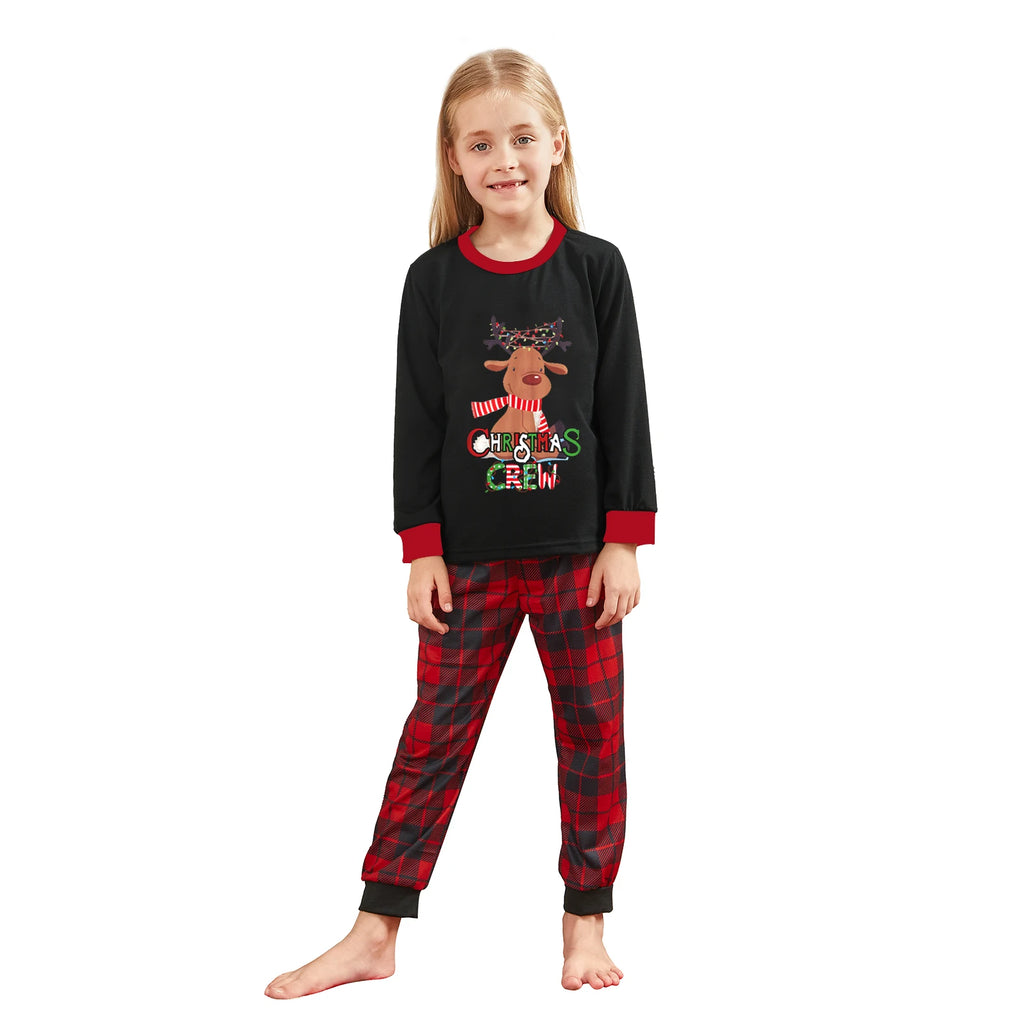 Christmas Pajamas for Family Matching Family Christmas Pajamas Cartoon Print Top + Plaid Pants Matching Sets Xmas Pjs Sleepwear