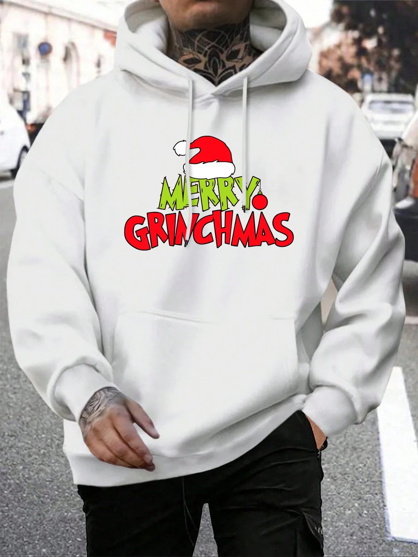 Men's Grinch Pattern Hoodie, Autumn/Winter Warm and Comfortable Sweatshirt, Casual and Stylish Men's Clothing Pullover Sweatshir