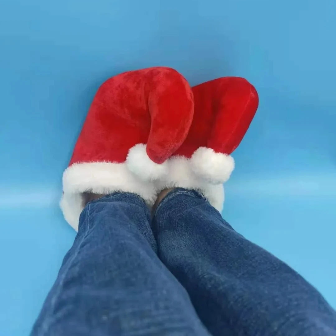 Christmas Red Plush Cotton Slippers Cute Santa Claus Elf Design Indoor Footwear for Holiday Home Wear Party Decoration