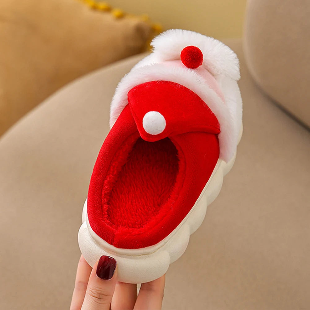 Christmas Santa Claus Slippers for Kids Warm Slip-on House Shoes Anti Slip Plush Santa Slippers Breathable Soft Cartoon Slippers