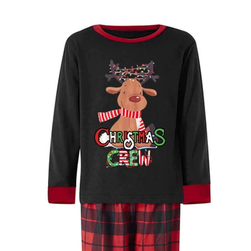 Christmas Pajamas for Family Matching Family Christmas Pajamas Cartoon Print Top + Plaid Pants Matching Sets Xmas Pjs Sleepwear