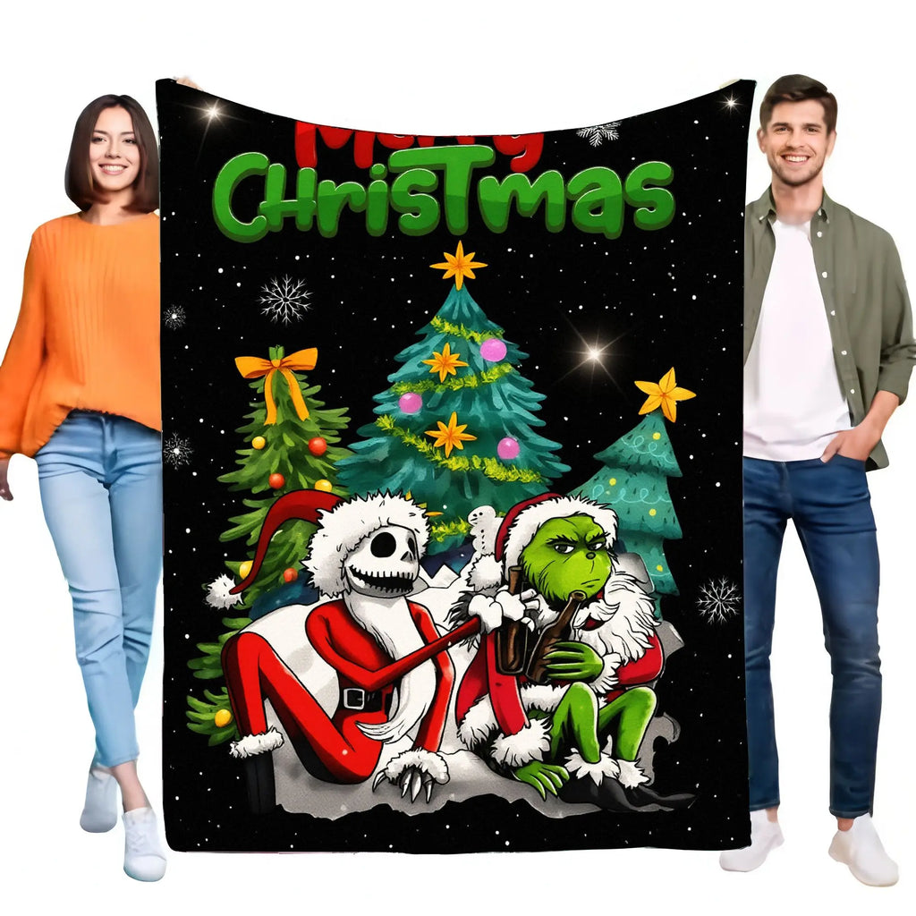 Cozy Christmas Blanket for Adults, Soft Flannel Throw with Santa and Grinch Design, Perfect for Holiday Decor and Gifts, Lightwe