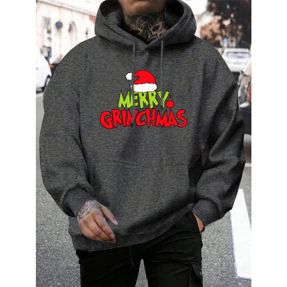 Men's Grinch Pattern Hoodie, Autumn/Winter Warm and Comfortable Sweatshirt, Casual and Stylish Men's Clothing Pullover Sweatshir