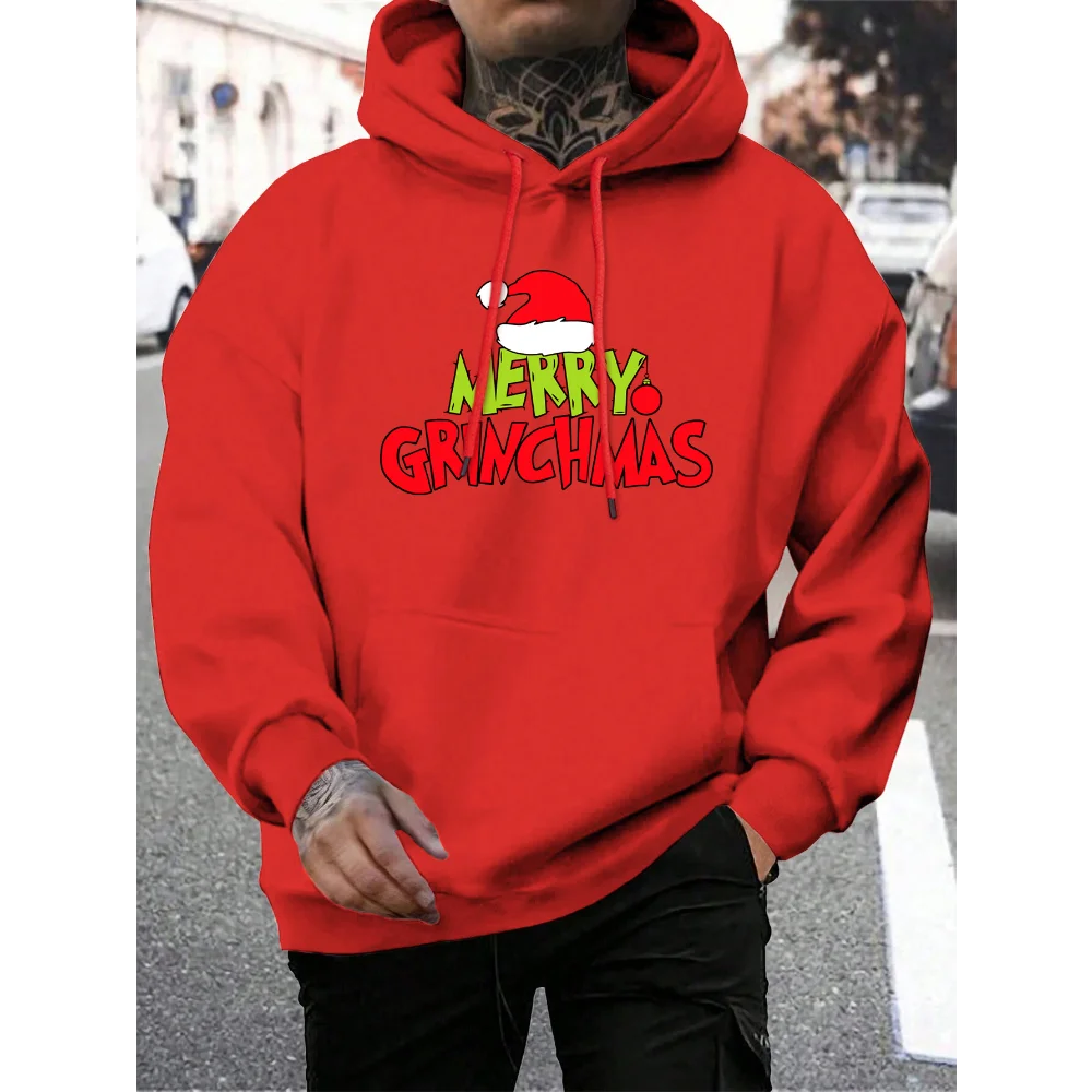 Men's Grinch Pattern Hoodie, Autumn/Winter Warm and Comfortable Sweatshirt, Casual and Stylish Men's Clothing Pullover Sweatshir