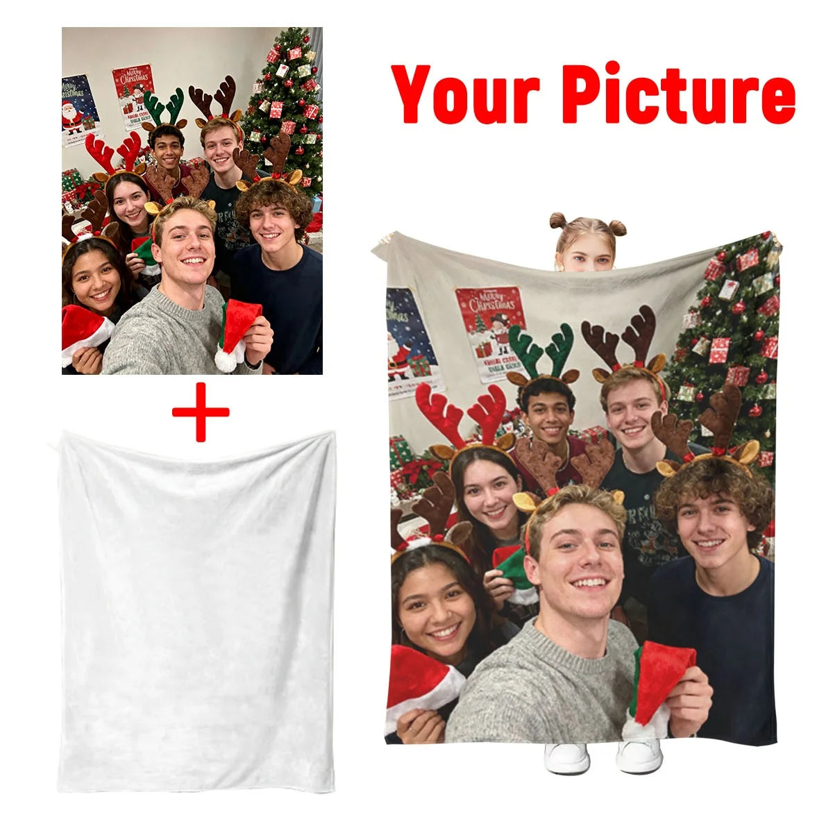 Christmas Custom DIY Personalized Photo Blanket for Your Loved One - Flannel Blanket Product - Custom Warm Photo, Soft and Warm, Suitable for Sofa, Bed, Office, Car and Outdoor Travel - All-Season Gift for Men and Women