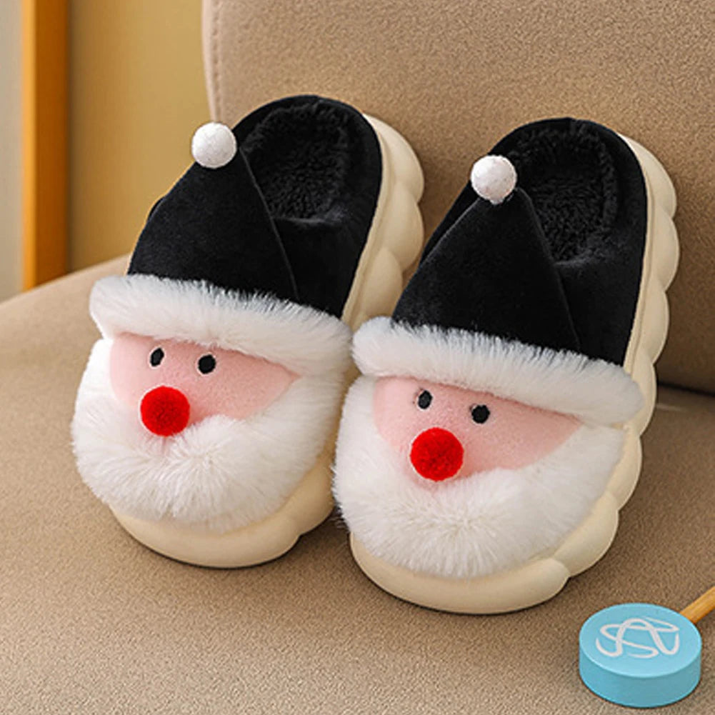 Christmas Santa Claus Slippers for Kids Warm Slip-on House Shoes Anti Slip Plush Santa Slippers Breathable Soft Cartoon Slippers