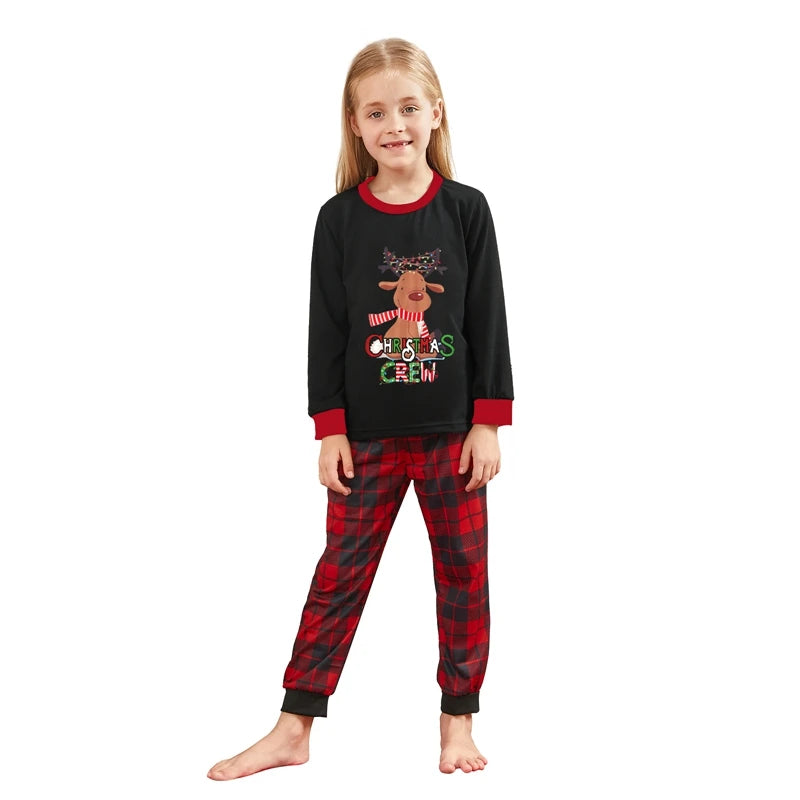 Christmas Pajamas for Family Matching Family Christmas Pajamas Cartoon Print Top + Plaid Pants Matching Sets Xmas Pjs Sleepwear