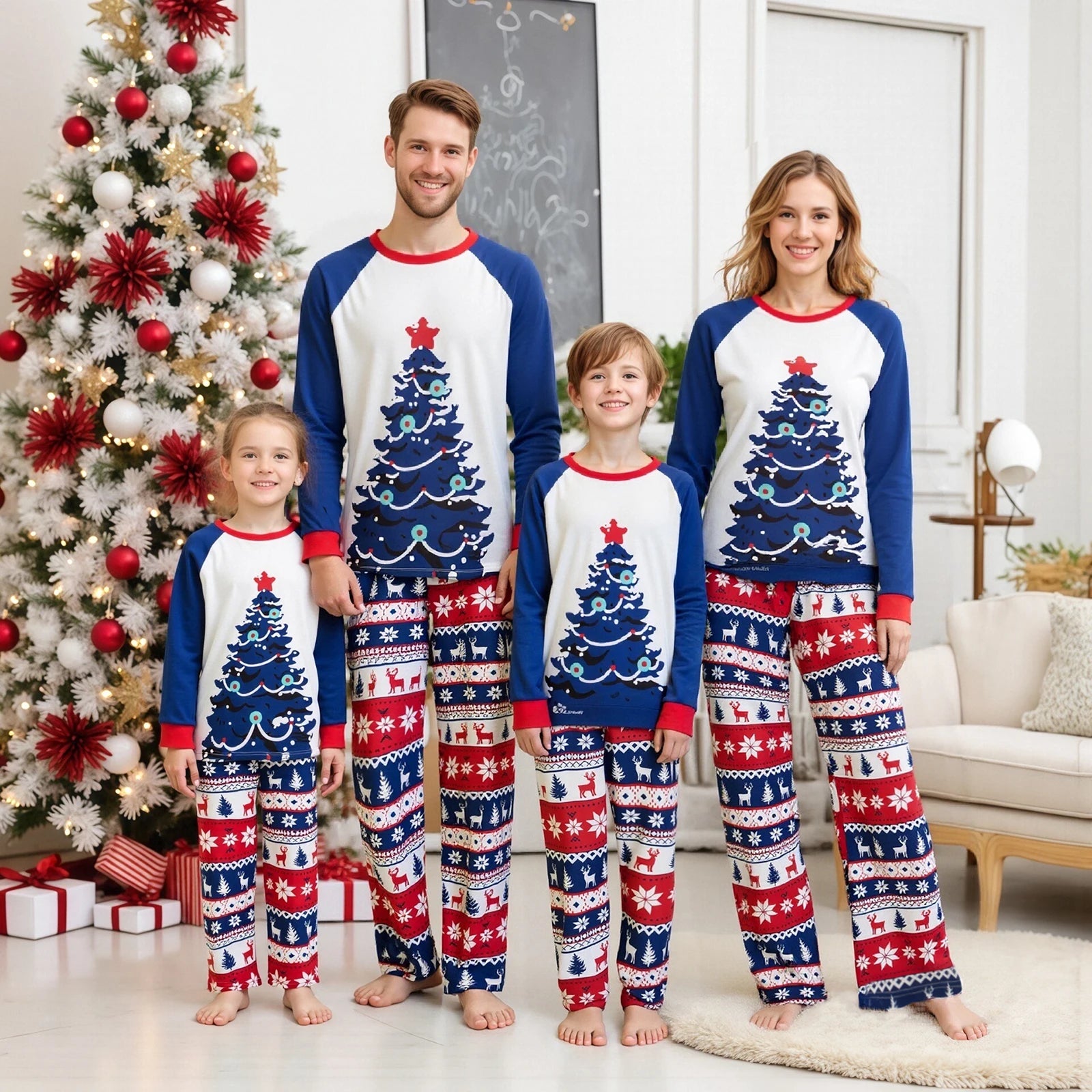 Family Christmas Pajamas Matching Sets Christmas Tree Pattern Christmas Family Matching Outfits Nightwears