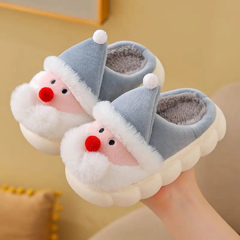 Santa Christmas Children Slippers Winter Cartoon Non Slip Boys Girls Slippers Plush Warm Soft Bottom Kids Mum Home Shoes