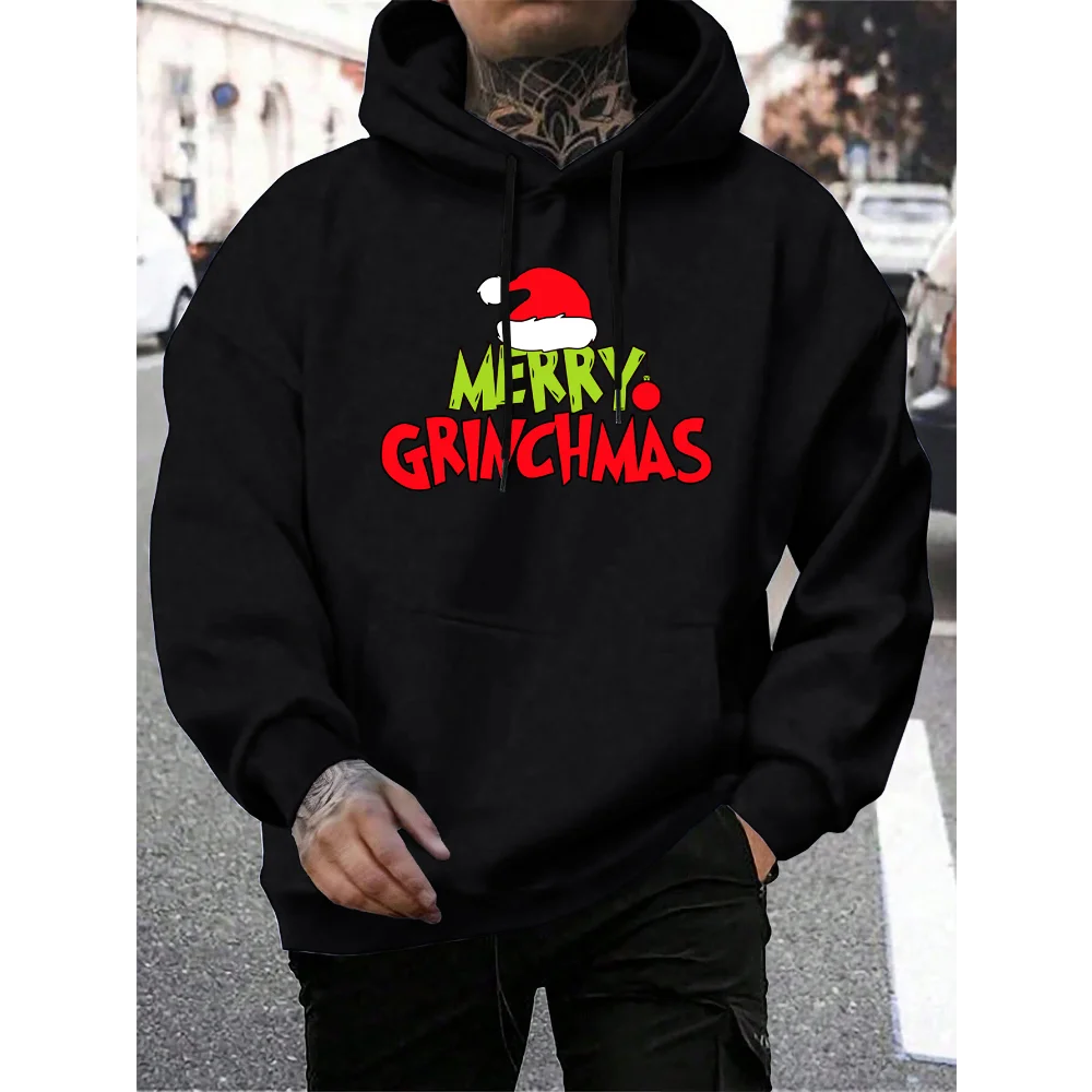 Men's Grinch Pattern Hoodie, Autumn/Winter Warm and Comfortable Sweatshirt, Casual and Stylish Men's Clothing Pullover Sweatshir