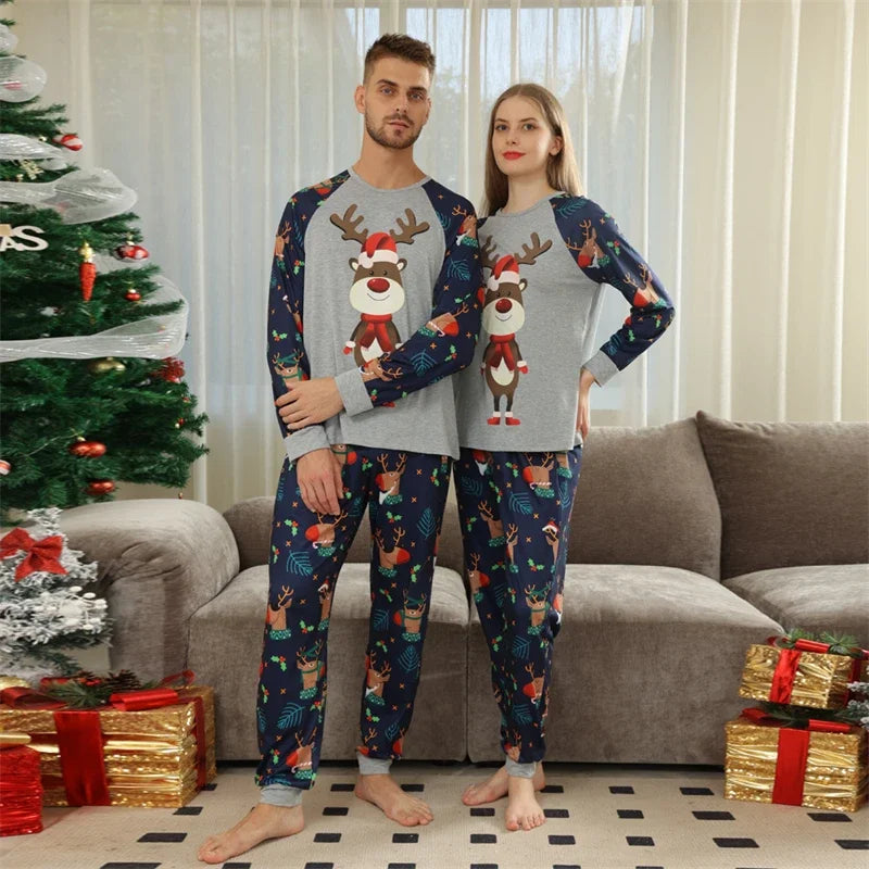 Family Matching Pajamas Set Winter Casual Loose Cartoon Printed Sleepwear Christmas Pajamas Family Look