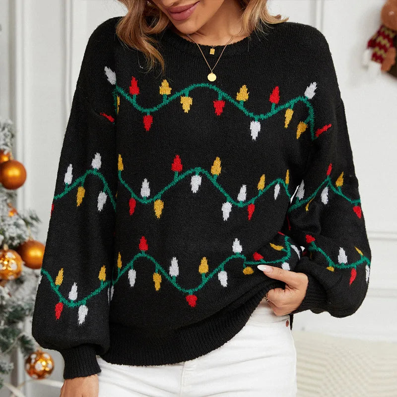 Christmas Sweater Fashion Women's Clothing Explosion Lights Sweet Pullover Loose Christmas Knitted Sweater Sweater Women