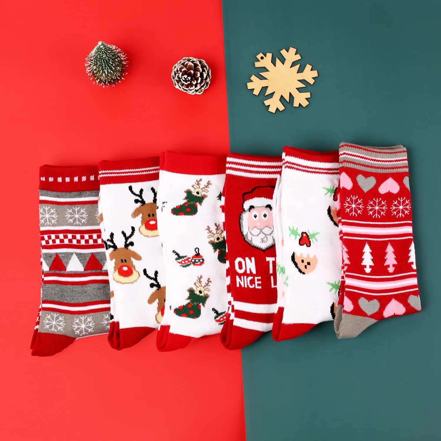 Christmas Mid-Calf Socks for Men Women Santa Claus Autumn Winter Gingerbread Man Cotton Elastic Gift Party Calf-Length Socks