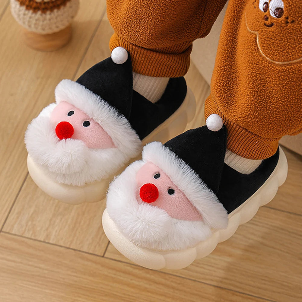 Christmas Santa Claus Slippers for Kids Warm Slip-on House Shoes Anti Slip Plush Santa Slippers Breathable Soft Cartoon Slippers