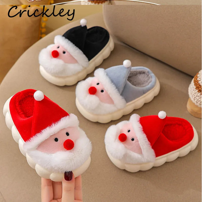 Santa Christmas Children Slippers Winter Cartoon Non Slip Boys Girls Slippers Plush Warm Soft Bottom Kids Mum Home Shoes