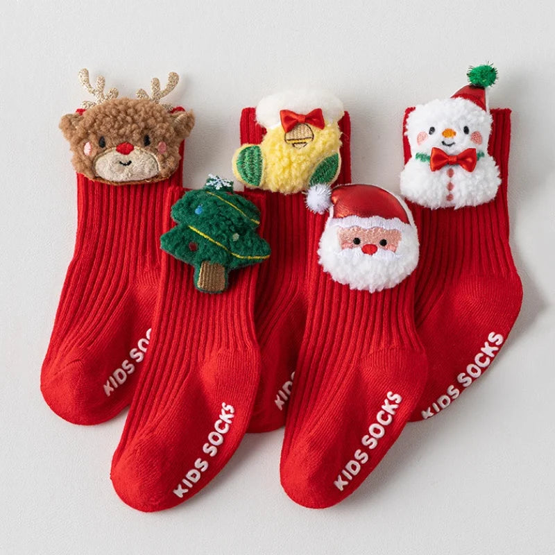 Christmas Baby Socks For Boys Girls Autumn Winter Toddler Anti-slip Floor Socks Children Red Festive Santa Claus Sock 0-3 Years