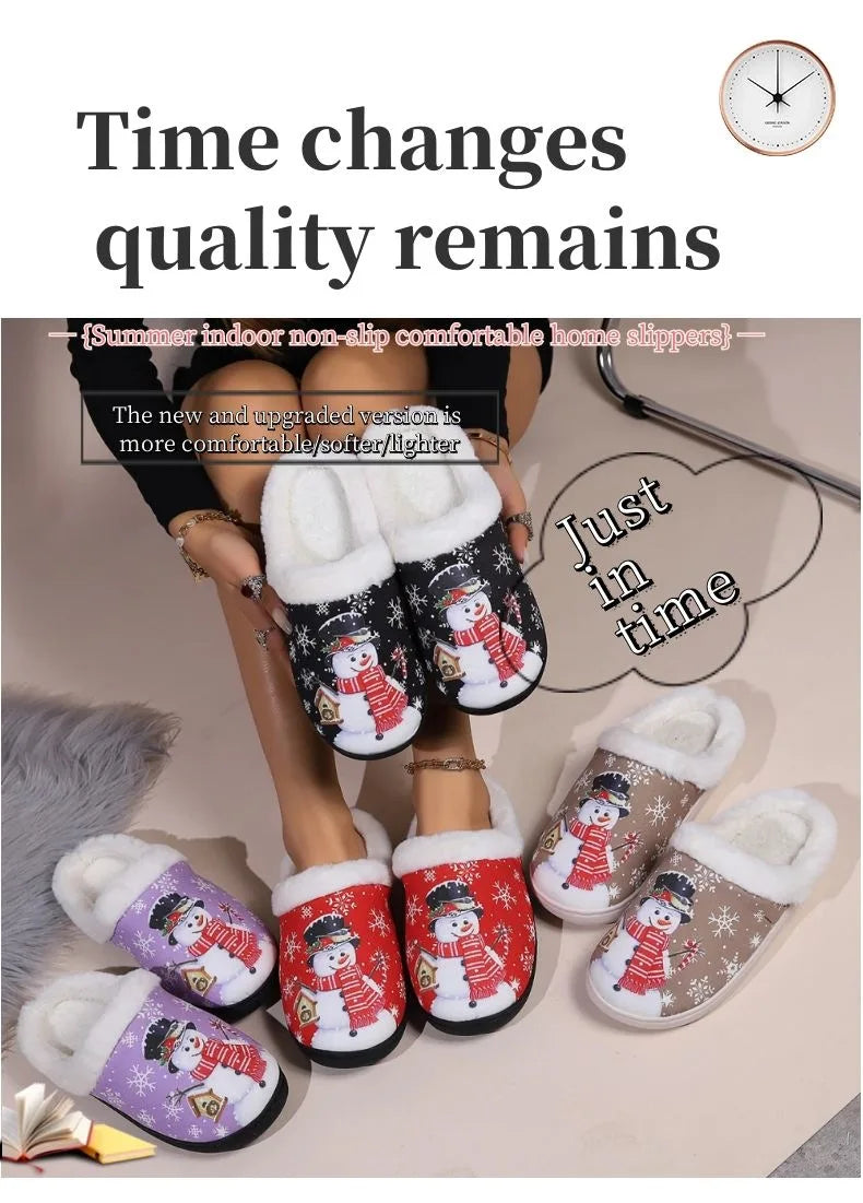 Christmas Snowman Slippers Women Men Winter Warm Plush Home Shoes Indoor Non Slip Cozy Fuzzy Fur Flats Bedroom Floor Footwear