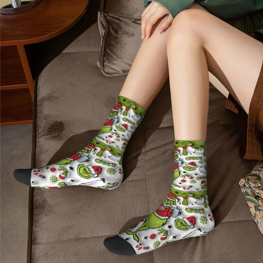 Cartoon Grinchh Xmas Socks Men's Women's Funny Happy Christmas Socks Hip Hop Spring Summer Autumn Winter Socks Gift