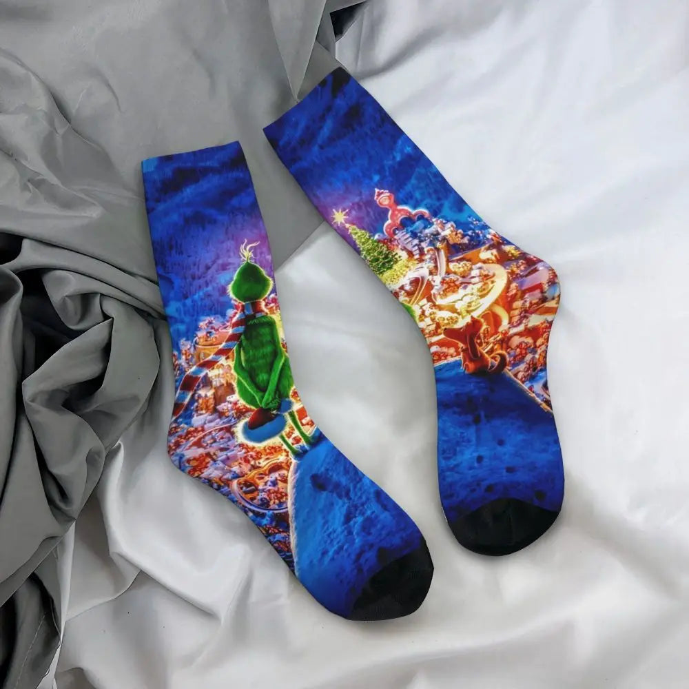 Cartoon Grinchh Xmas Socks Men's Women's Funny Happy Christmas Socks Hip Hop Spring Summer Autumn Winter Socks Gift