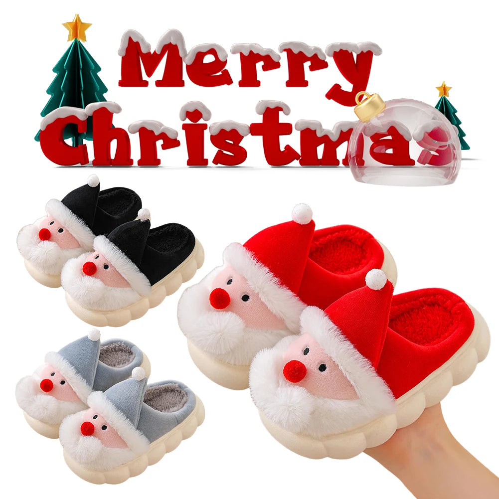 Christmas Santa Claus Slippers for Kids Warm Slip-on House Shoes Anti Slip Plush Santa Slippers Breathable Soft Cartoon Slippers