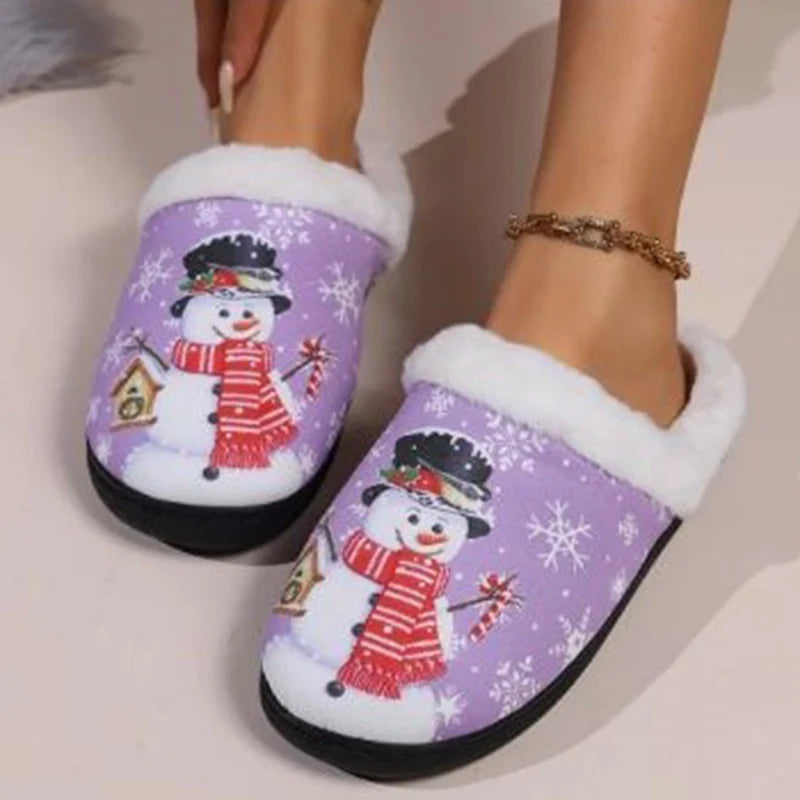 Christmas Cute Cartoon Cotton Slippers Women Mix Color Anti Slip Plush Slides Woman Indoor Comfort Warm Cotton Slippers Mujer