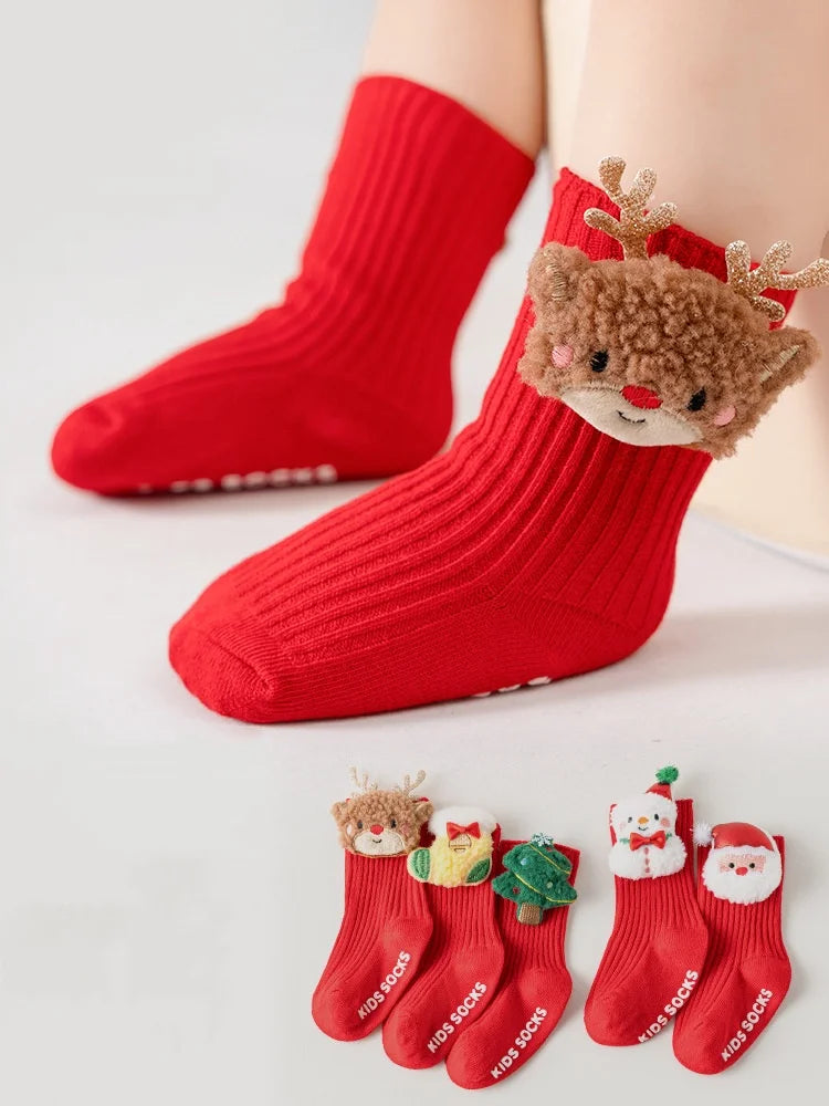 Christmas Baby Boys Girls Socks Autumn Winter Toddler Anti-slip Children Floor Socks Kids Red Festive Christmas Santa Claus Sock
