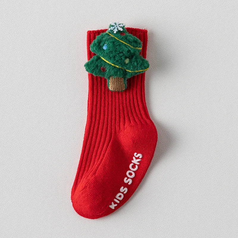 Christmas Baby Boys Girls Socks Autumn Winter Toddler Anti-slip Children Floor Socks Kids Red Festive Christmas Santa Claus Sock