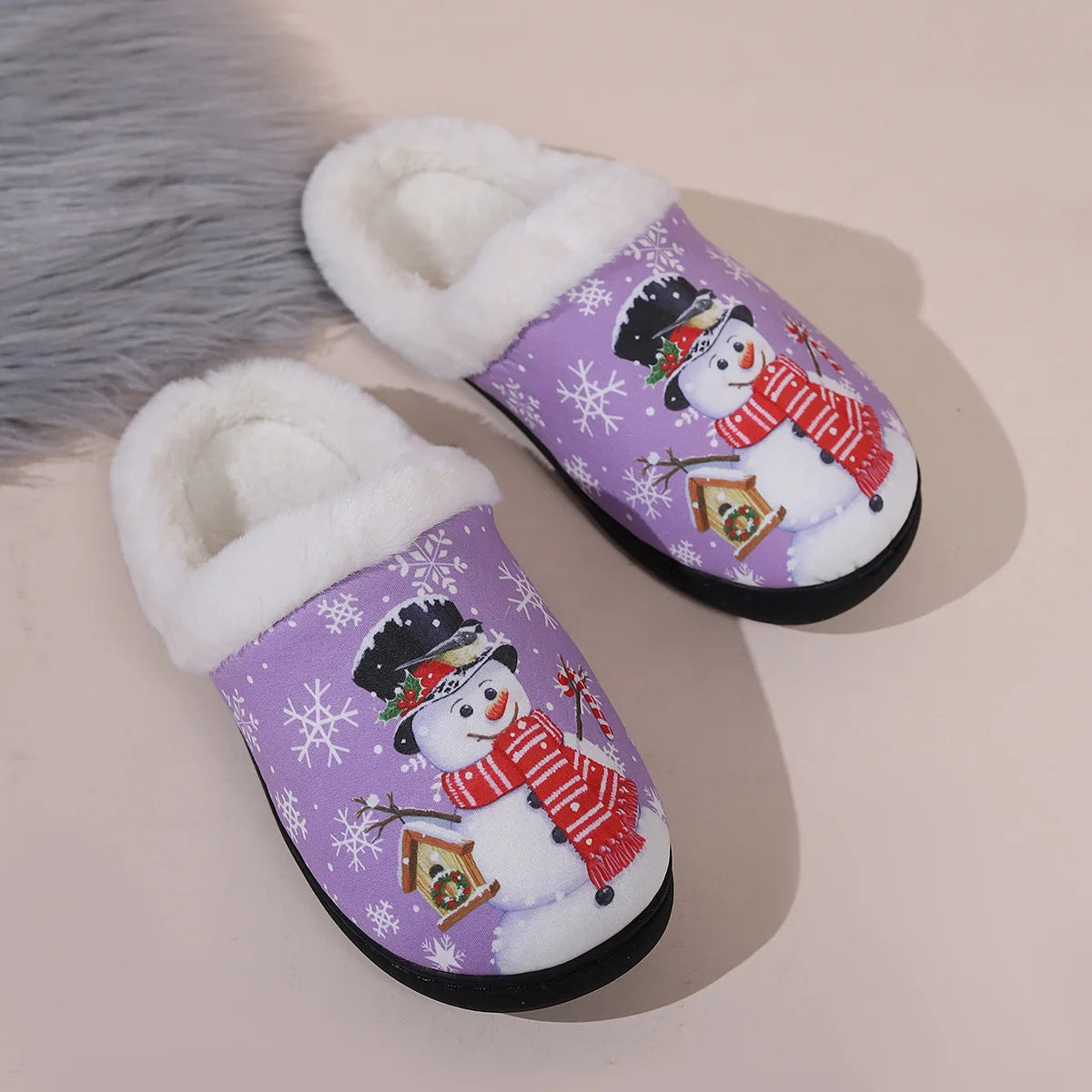 Christmas Snowman Slippers Women Men Winter Warm Plush Home Shoes Indoor Non Slip Cozy Fuzzy Fur Flats Bedroom Floor Footwear