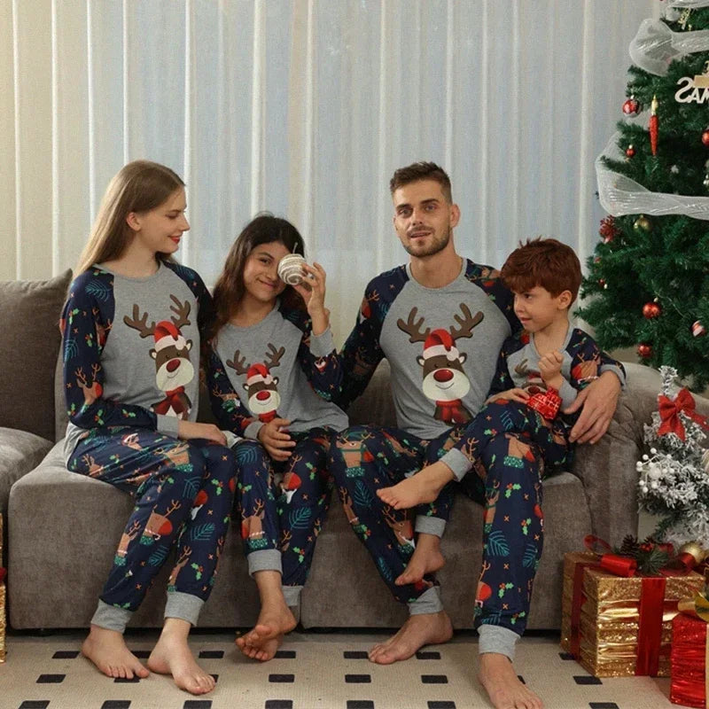 Family Matching Pajamas Set Winter Casual Loose Cartoon Printed Sleepwear Christmas Pajamas Family Look