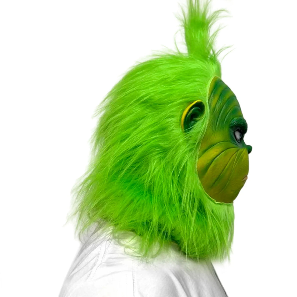Latex Grinch Mask Christmas New Green Monster Mask Cartoon Costume Christmas Internet Celebrity Green Long Hair Grinch Mask Hat