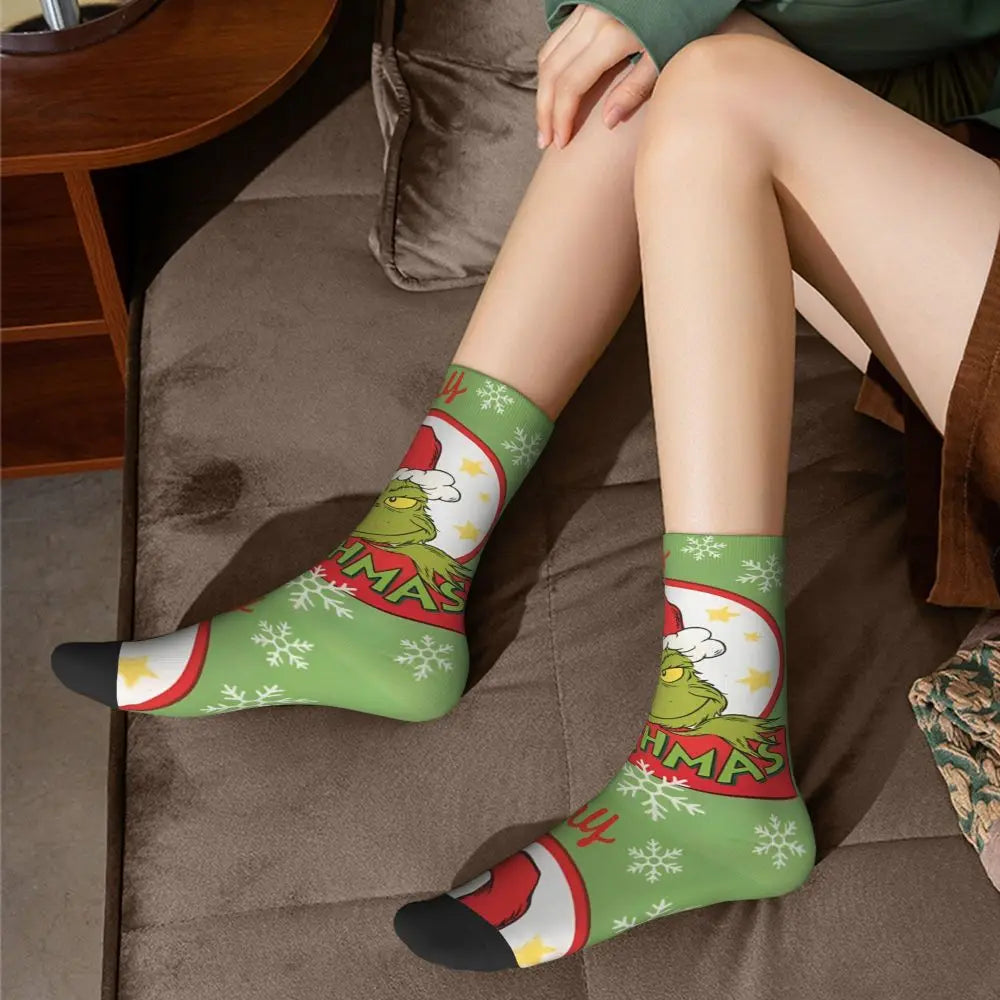 Cartoon Grinchh Xmas Socks Men's Women's Funny Happy Christmas Socks Hip Hop Spring Summer Autumn Winter Socks Gift