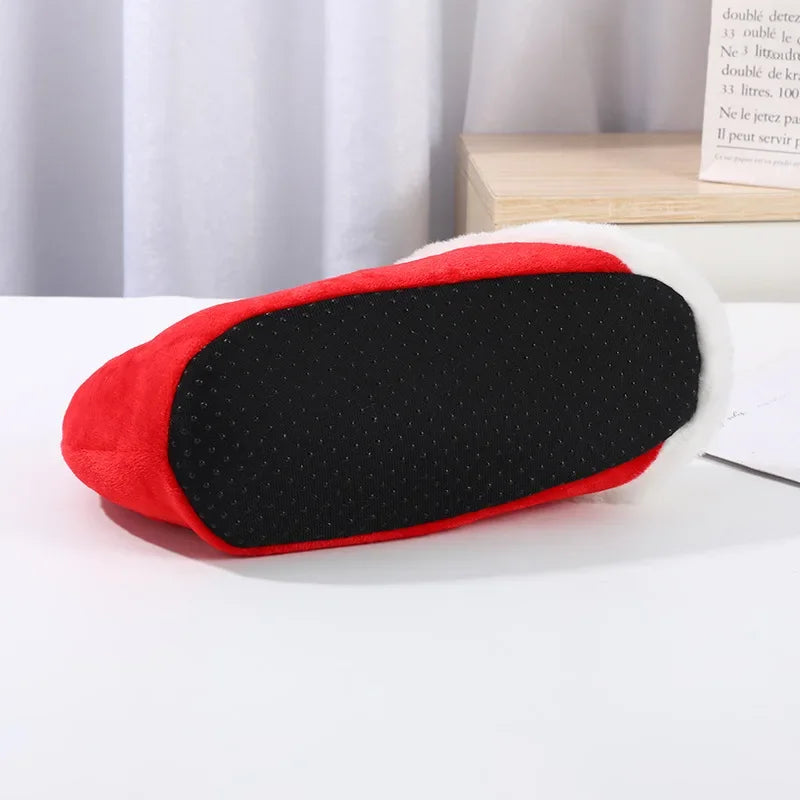 Christmas Red Plush Cotton Slippers Cute Santa Claus Elf Design Indoor Footwear for Holiday Home Wear Party Decoration