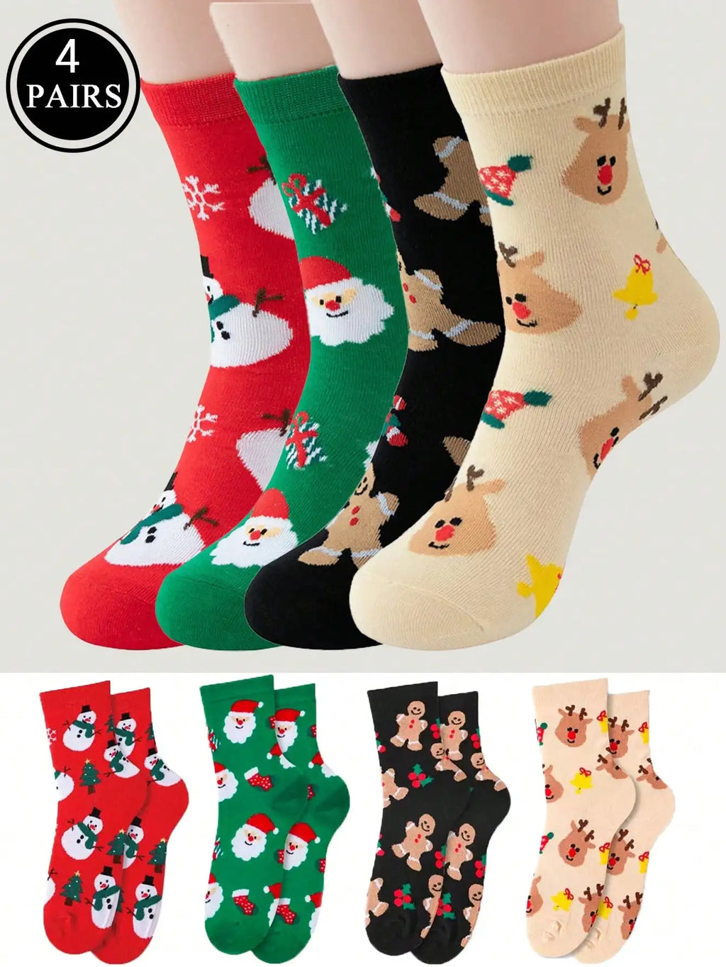 Christmas Themed Warm Cotton Socks Cute Feature Single Or Four Pairs Pack Holiday Cheerful Cozy Footwear