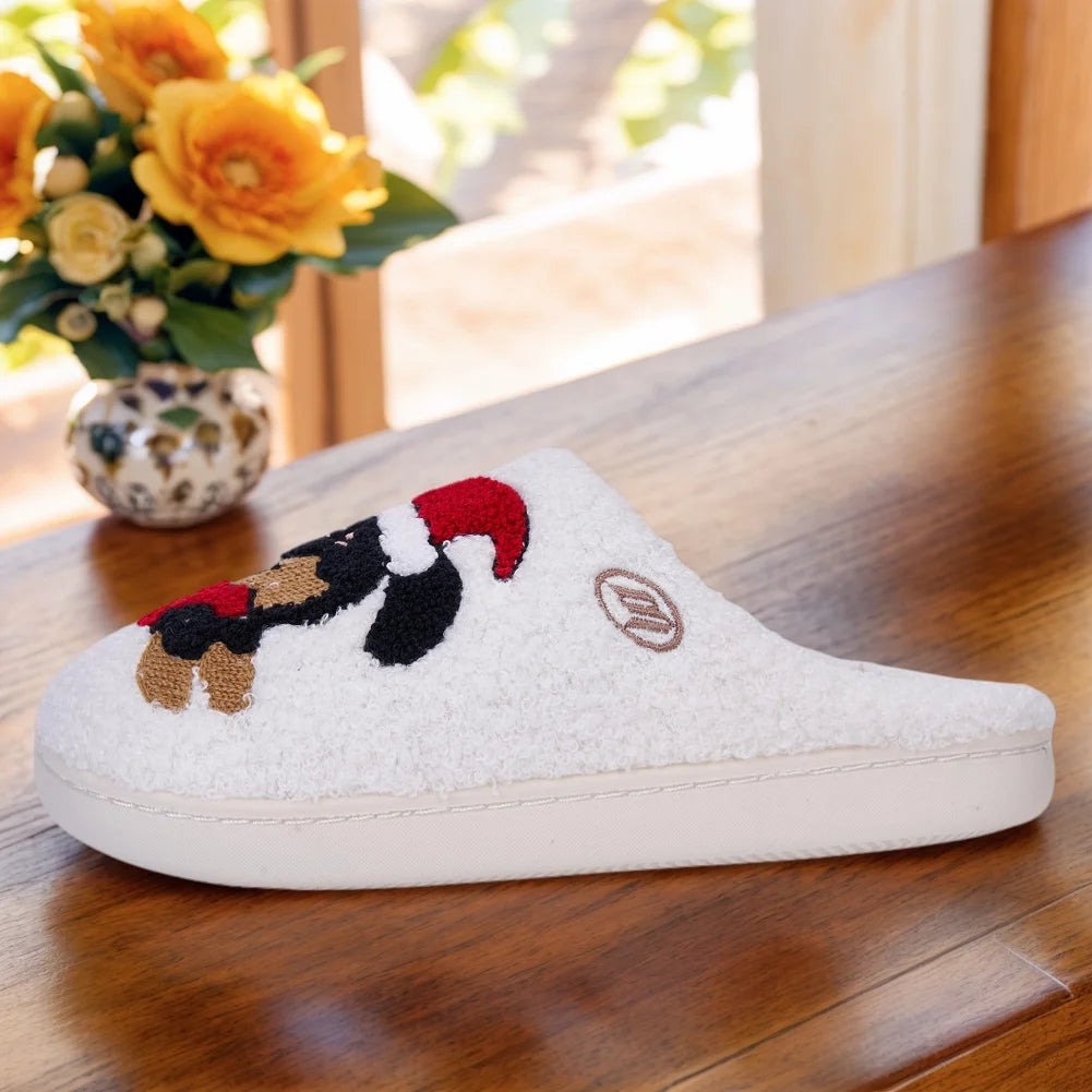 Christmas Women Slippers Cute Dachshund Santa Claus Winter Warm Slides Couple House Shoes Bedroom Anti Slip Flat Sole Slippers