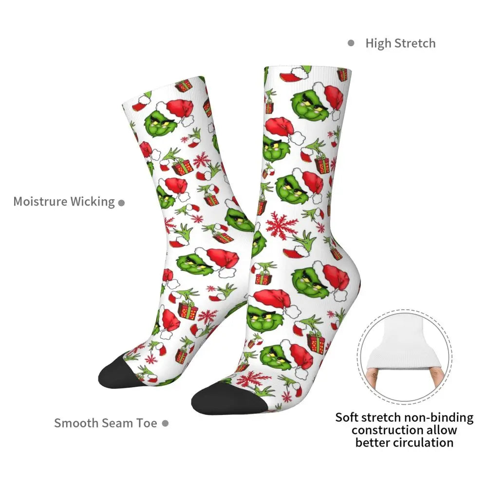 Cartoon Grinchh Xmas Socks Men's Women's Funny Happy Christmas Socks Hip Hop Spring Summer Autumn Winter Socks Gift