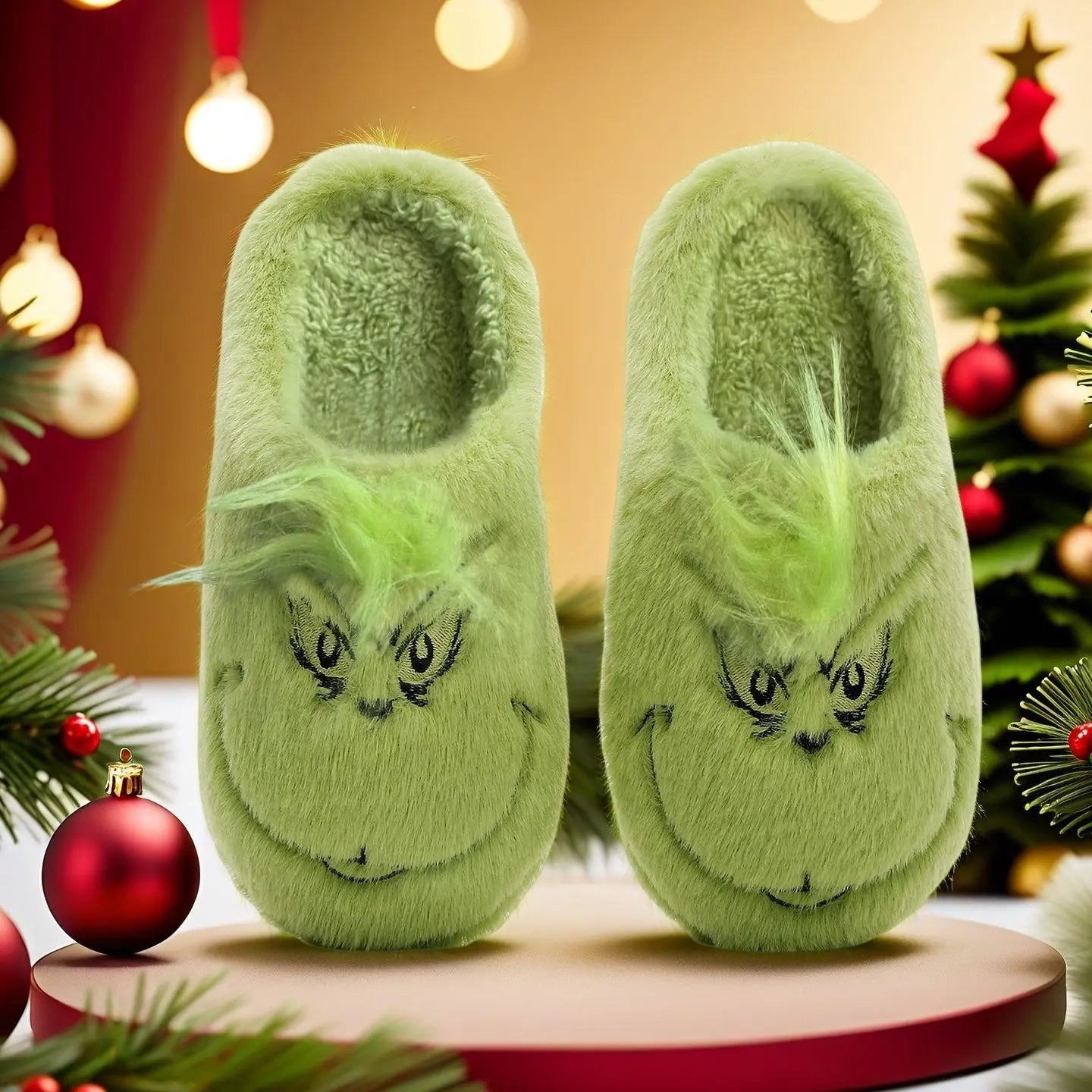 Christmas Warm Winter Cotton Slippers Couple Men Women Thick Bottom Soft Bottom Shoes Thick Non-slip Festival Decoration Gift