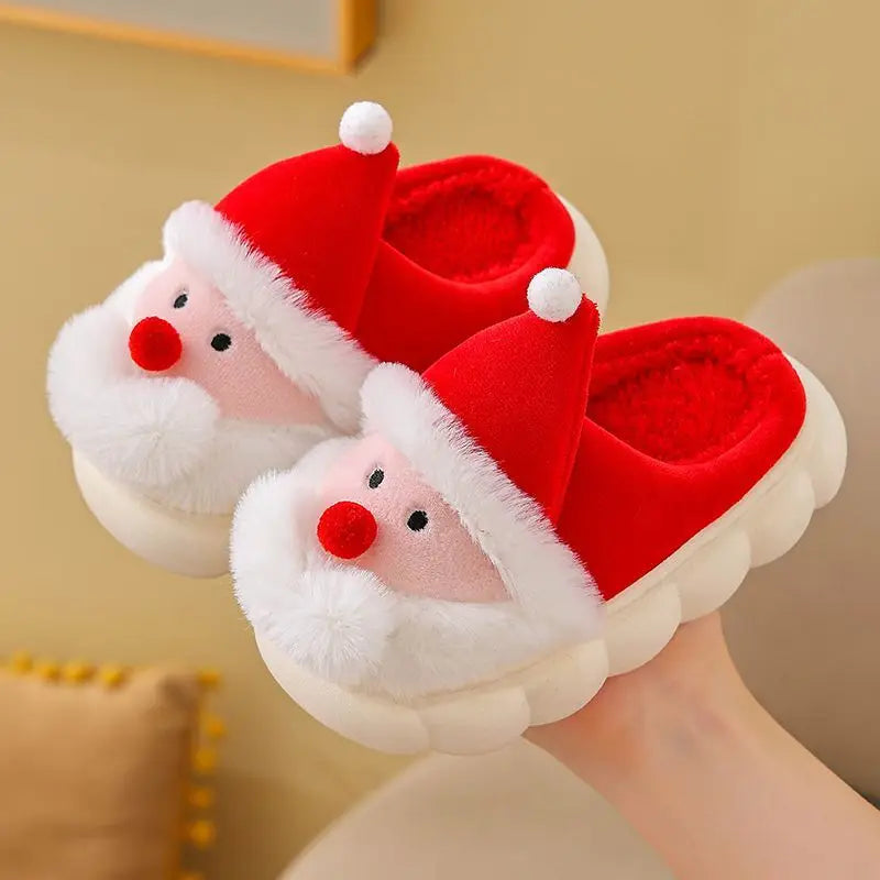 Santa Christmas Children Slippers Winter Cartoon Non Slip Boys Girls Slippers Plush Warm Soft Bottom Kids Mum Home Shoes