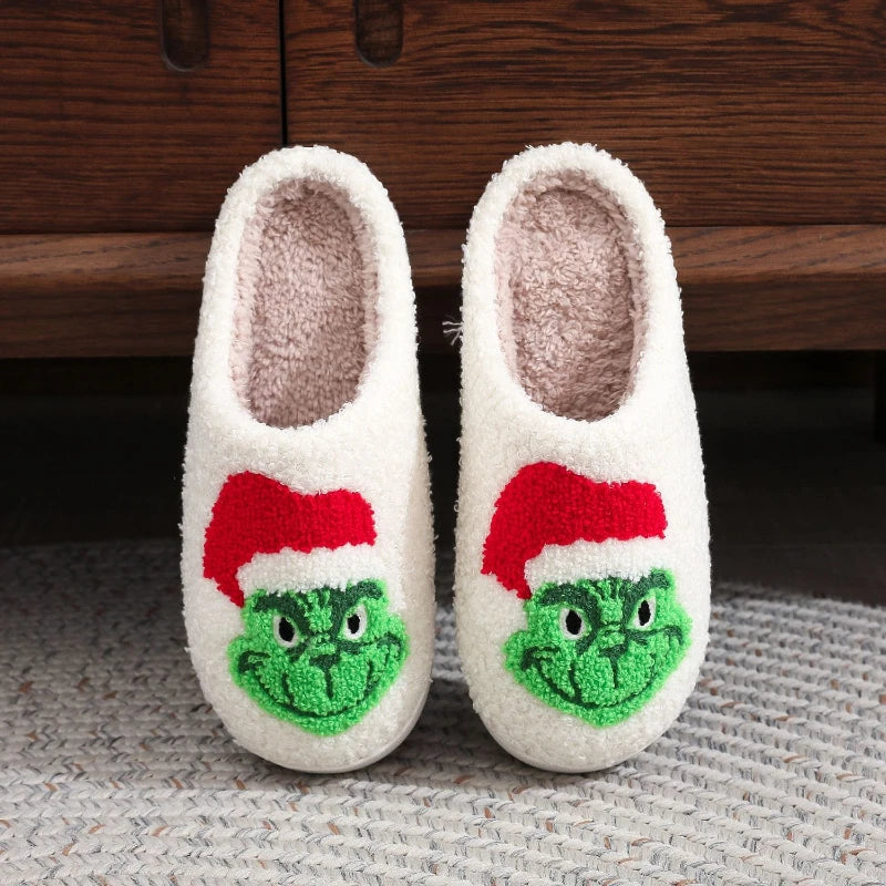 Christmas Bestseller: Grinch Cotton Slippers for Men and Women - Winter Fleece-Lined House Slippers