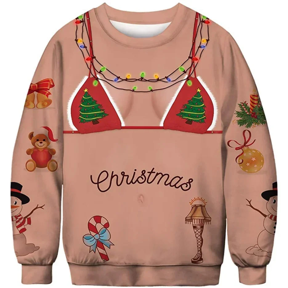 Christmas Sweater Novelty Funny Light Up Ugly Christmas Sweater For Men And Women 3D Printing Pullover Jumpers Warm Sweater