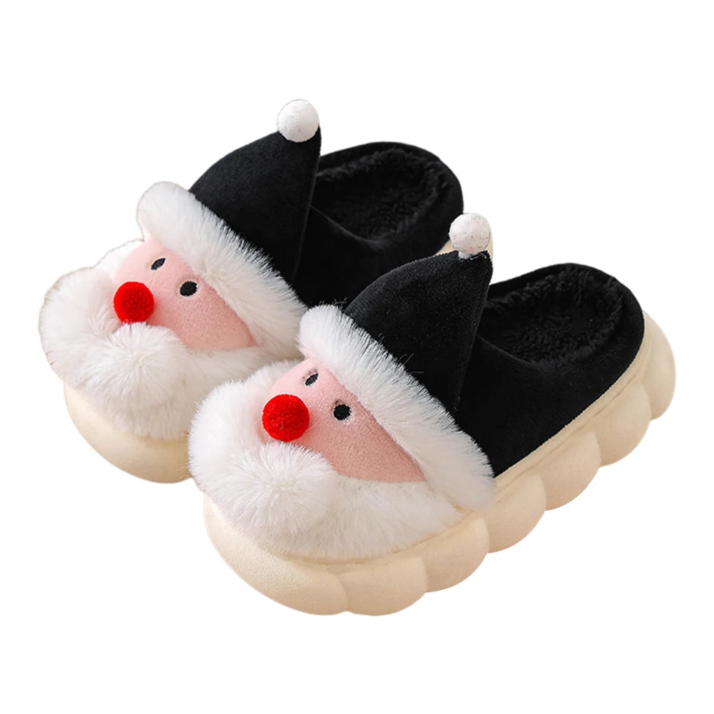 Christmas Santa Claus Slippers for Kids Warm Slip-on House Shoes Anti Slip Plush Santa Slippers Breathable Soft Cartoon Slippers