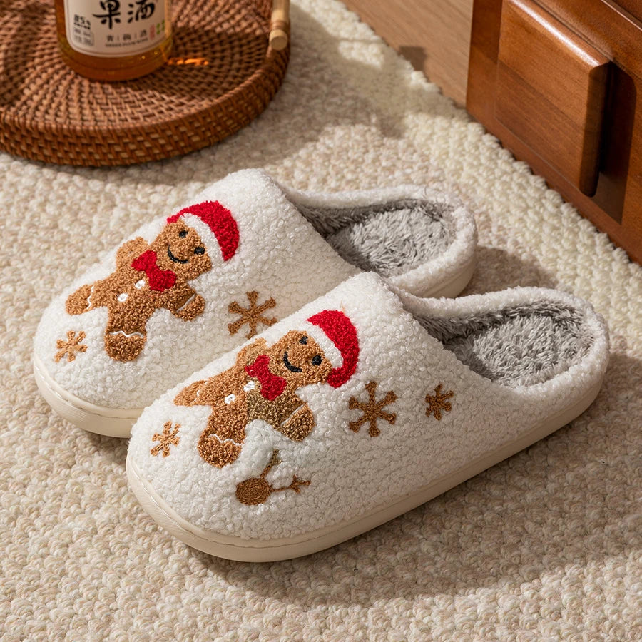 Christmas Slippers Winter Women's Warm Cute Pattern Indoor Soft Sole Comfortable Bedroom Casual Gingerbread Gift House Shoes