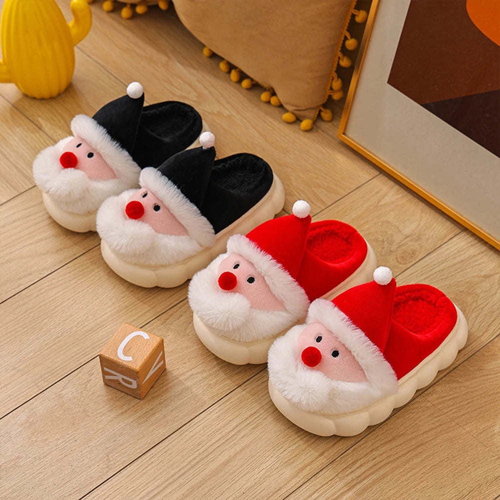 Christmas Santa Claus Slippers for Kids Warm Slip-on House Shoes Anti Slip Plush Santa Slippers Breathable Soft Cartoon Slippers
