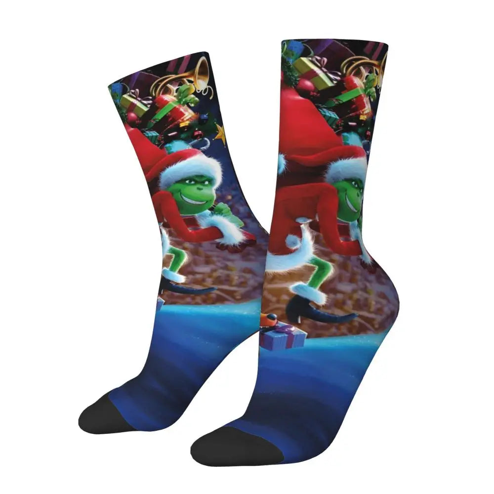 Cartoon Grinchh Xmas Socks Men's Women's Funny Happy Christmas Socks Hip Hop Spring Summer Autumn Winter Socks Gift