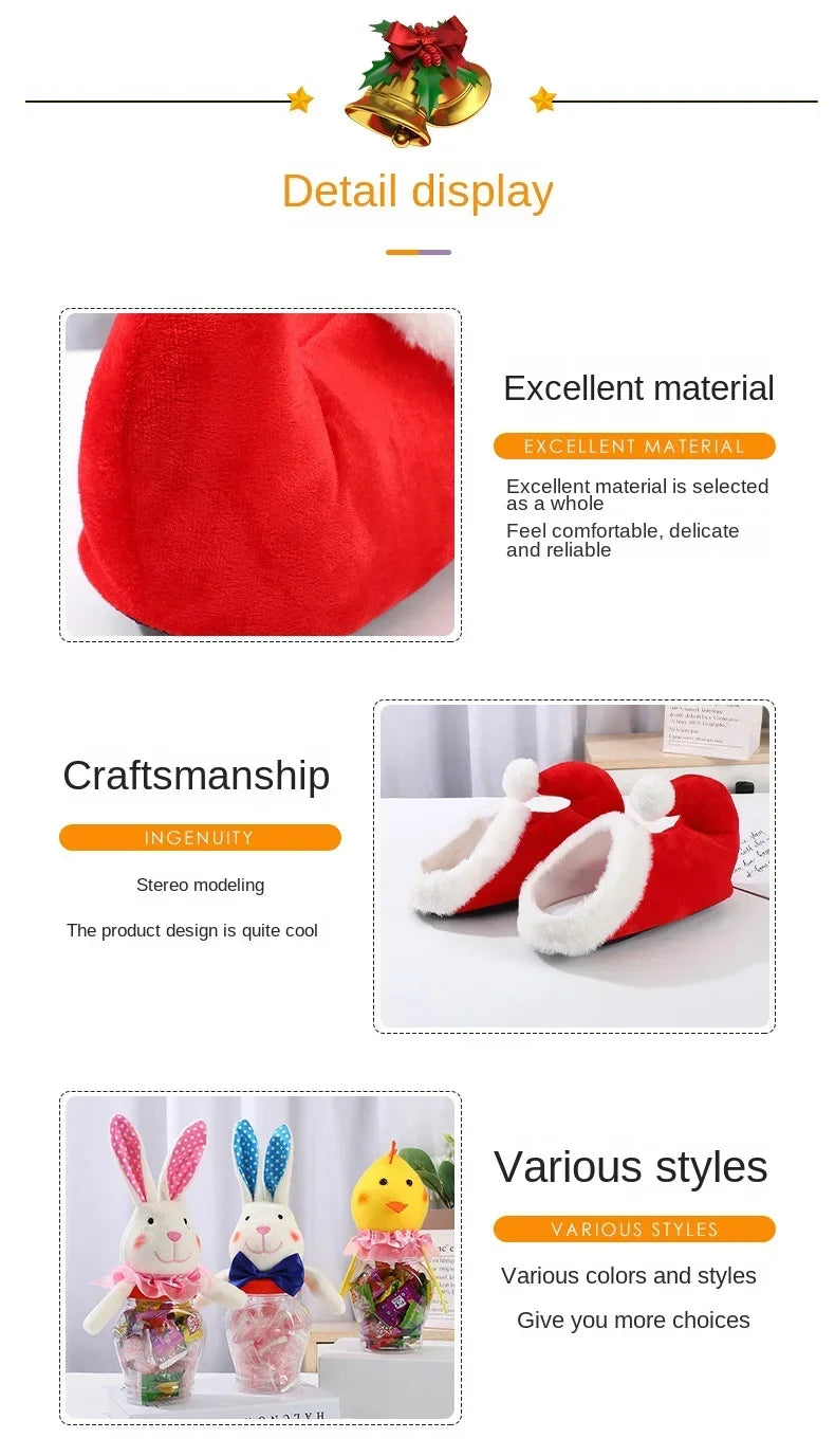 Christmas Red Plush Cotton Slippers Cute Santa Claus Elf Design Indoor Footwear for Holiday Home Wear Party Decoration