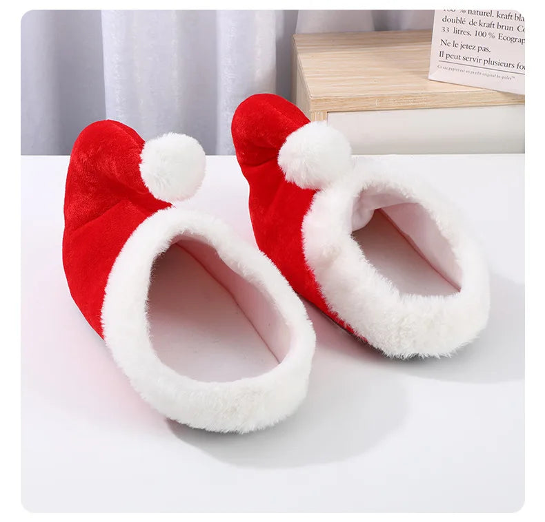 Christmas Red Plush Cotton Slippers Cute Santa Claus Elf Design Indoor Footwear for Holiday Home Wear Party Decoration