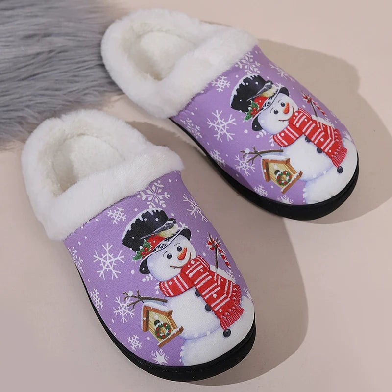 Christmas Cute Cartoon Cotton Slippers Women Mix Color Anti Slip Plush Slides Woman Indoor Comfort Warm Cotton Slippers Mujer