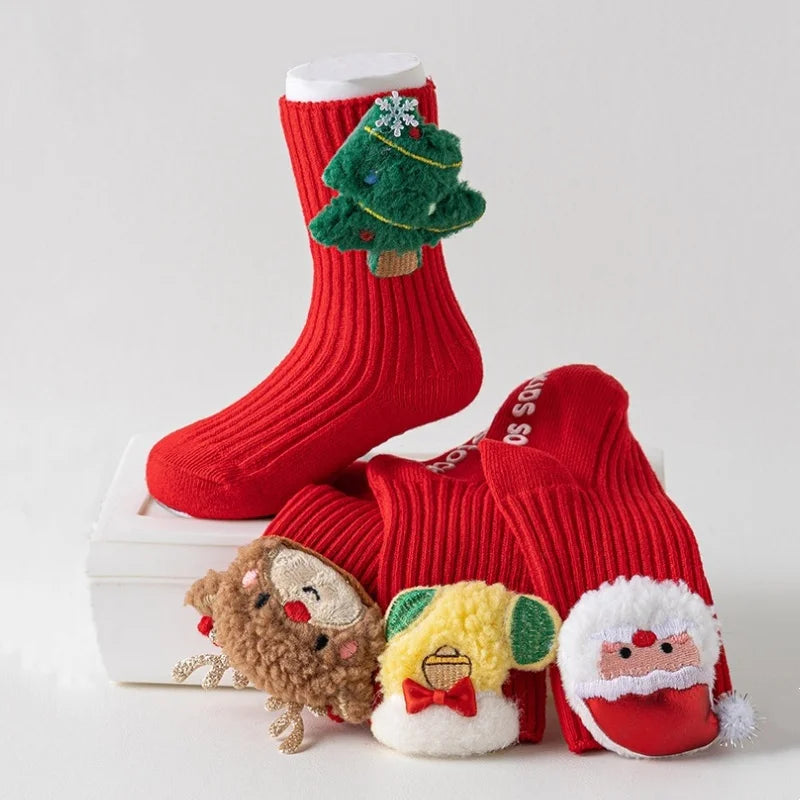 Christmas Baby Socks For Boys Girls Autumn Winter Toddler Anti-slip Floor Socks Children Red Festive Santa Claus Sock 0-3 Years