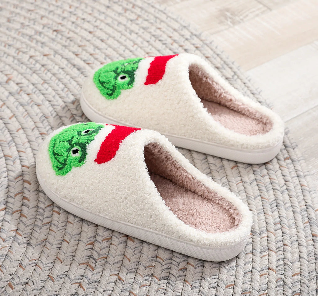 Christmas Bestseller: Grinch Cotton Slippers for Men and Women - Winter Fleece-Lined House Slippers