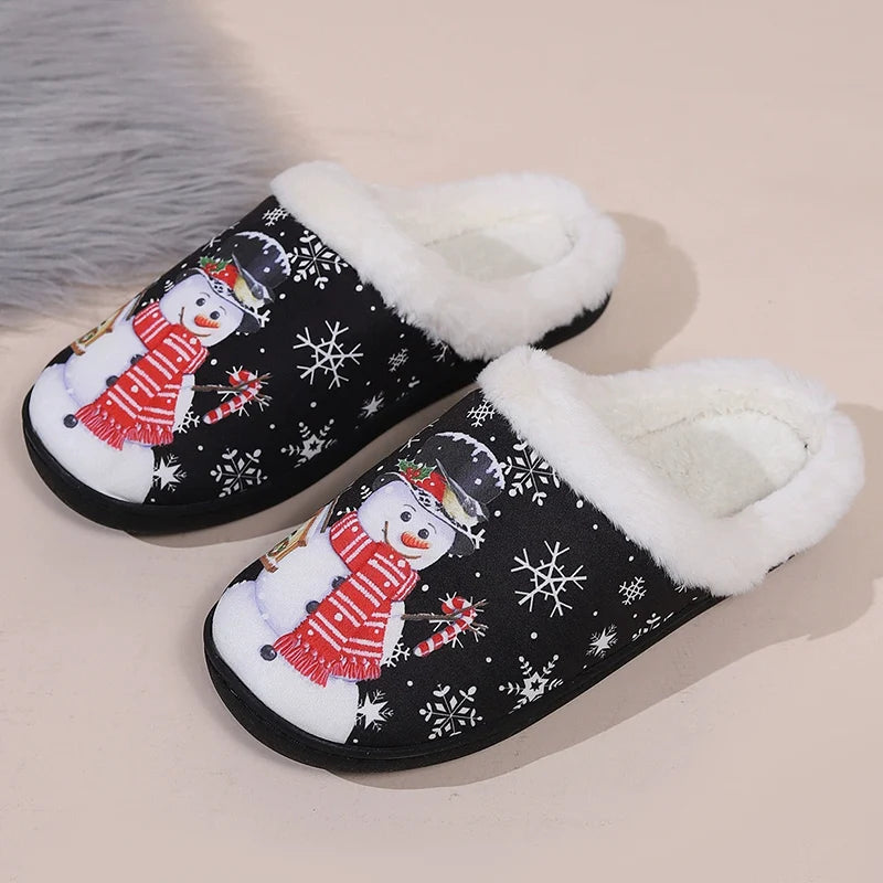 Christmas Cute Cartoon Cotton Slippers Women Mix Color Anti Slip Plush Slides Woman Indoor Comfort Warm Cotton Slippers Mujer