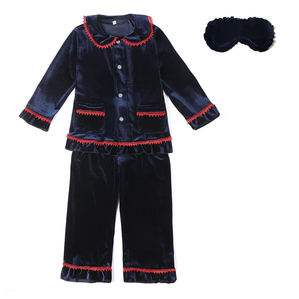 Boys girls baby eye masks bow family matching flannel pyjamas kids velvet Christmas pajamas sets